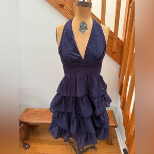 Betsey Johnson Navy Blue Halter Tiered Ruffle Dress
